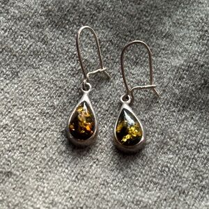 Amber Sterling Silver Teardrop Earrings